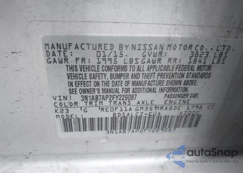 2015 Nissan Sentra S from USA, damaged, VIN 3N1AB7AP2FY229087